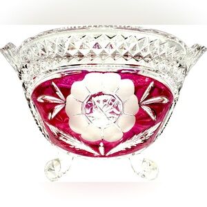 Clear Serving/decorative Bowl W/Purple Flower Design, 3" X 5", Vintage Preowned